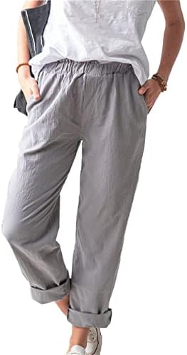 מכנסי פשתן מזדמנים של Maiyifu-GJ מכנסי פשתן מזדמנים ישר מכנסי יוגה מותניים גבוהים מכנסי סעוד נוחים מותניים