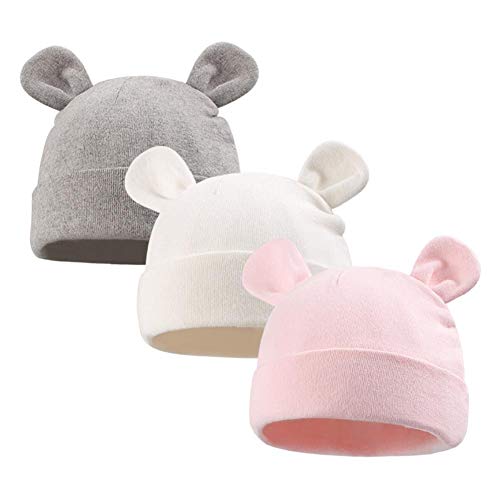כובע תינוקות Duoyeree כובע יילוד כותנה מקסימה כותנה דוב אוזן כובע כפה לילדה לתינוקות 0-6 חודשים
