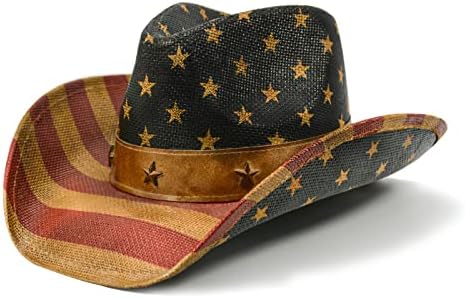 תחושה רכה. בציר ארהב אמריקאי דגל קאובוי כובע קלאסי מערבי סגנון תה מוכתם יוניסקס קאובוי בוקרת כובע