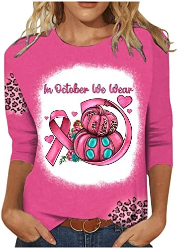חולצת מודעות לסרטן השד נשים 3/4 שרוול ורוד אוקטובר אוקטובר בגדי חג 2022 סתיו נמר סרט דלעת טוניקה למעלה