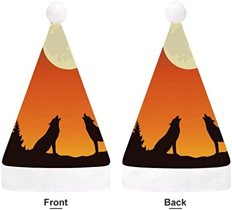 שני זאבים מיילל בחלק מלא ירח חג המולד כובעי בתפזורת מבוגרים כובעי חג המולד כובע לחגים חג המולד ספקי