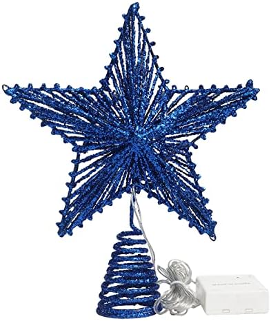 כוכב טופר עץ חג המולד של אוקטמוסטארד 3D, כוכב צמרת מתכת נוצץ חלול עם טיימר LED לבן 10 אורות, 8.5 x 10.5
