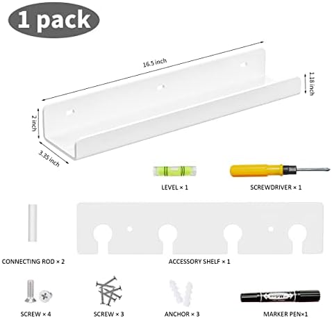משושה 16.5 לבן אקריליק צף מדף 1 חבילה, אקריליק קיר הרכבה תצוגת מדף, משלוח מברג וכלי גזע קולב, עבה אקריליק