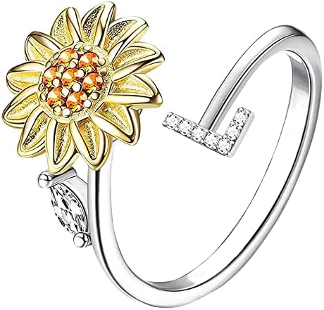 2023 חדש חמניות 26 אותיות טבעת מסתובבת לנשים תכשיטי אופנה אביזרים פופולריים לאישה י2קולורינג