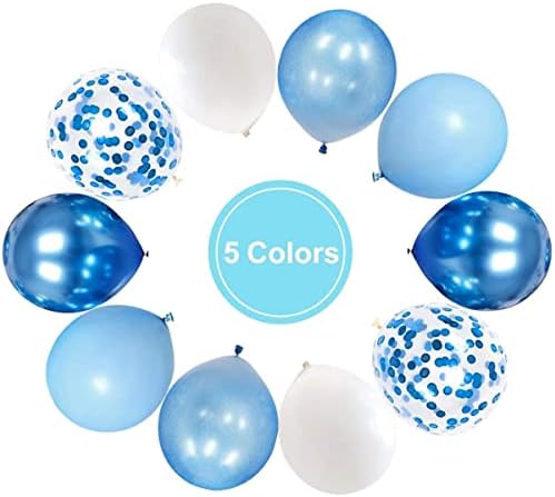 רויאל כחול אור כחול לטקס בלונים, 50 יחידות תינוק כחול מתכתי כחול לבן קונפטי יום הולדת בלוני בני תינוק