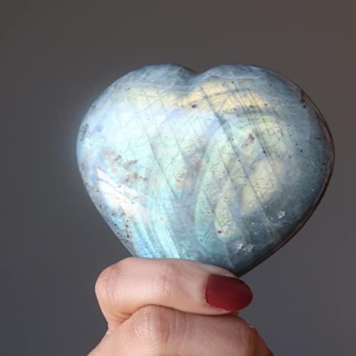 קריסטלים סאטן לברדוריט לב סופר קשת אהבה אבן יופי 5.25-5.5 אינץ '