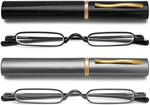 HUBEYE 2 זוגות מיני משקפי קריאה קומפקטי קומפקטי צירים קוזי כיס רזים עם קליפ עט לנשיאה קלה +2.5