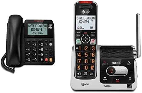 AT&T CL2940 טלפון חוט, שחור & BL102 DECT 6.0 טלפון אלחוטי לבית עם מכונה מענה, חסימת שיחות, קריין מזהה