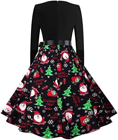 שמלת חג המולד לנשים 1950 בציר מסולסל צווארון נשף מסיבת קוקטייל שמלת חמוד קשת רופף נדנדה שמלות