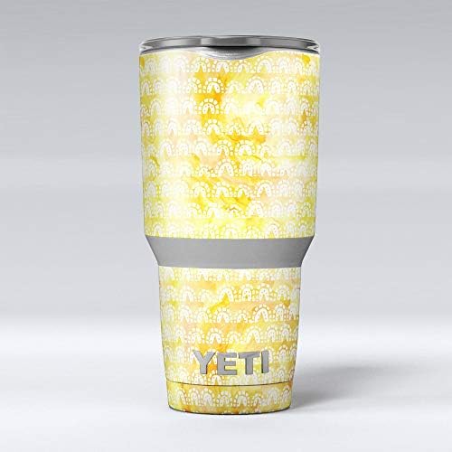 תכנן Skinz משטח צהוב בצבעי המים עם מעגלי חצי לבנים - ערכת עטיפת ויניל מדבקות עור תואמת את כוסות הכוס