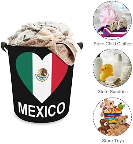 אהבת מקסיקו סל כביסה מתקפל גבוה בגדי סל עם ידיות אחסון תיק