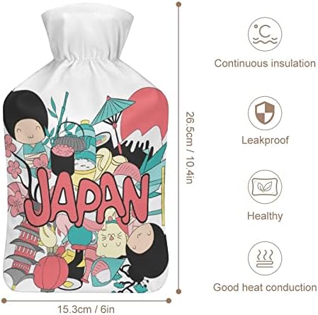 בקבוק מים חמים ביפן עם כיסוי רך לדחיסה חמה וטיפול בקור להקלה על כאבים 6 על 10.4 אינץ
