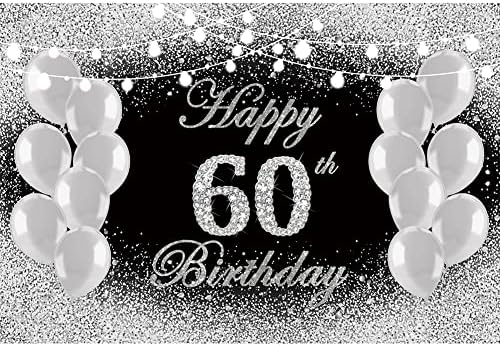 Dorcev 9x6ft שמח 60 יום הולדת ליום הולדת נצנצים גליטר יהלום בלונים עיצוב מסיבות שחור וכסף לגברים נשים