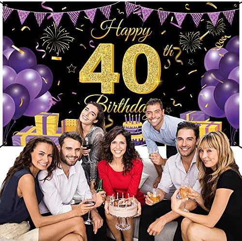 וויפנקס שמח יום הולדת 40 רקע באנר 70.86 איקס 43.3 סגול שחור קישוטי יום הולדת 40 לחיים ל 40 שנים בלונים