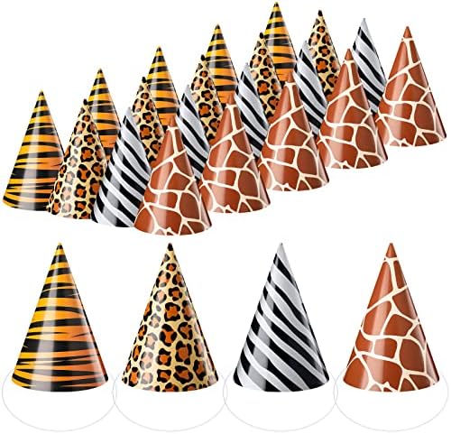 ספייריאל 24 חתיכות כובעי מסיבת ספארי ג ' ונגל בעלי חיים ספארי נושא מסיבת יום הולדת כובעי נייר קונוס