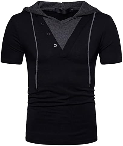אופנה זכר מזויפת כפתור רזה צווארון מזויף שני חלקים שרוול קצר שרוך ברדס טקס חולצות T ארוכות במיוחד לגברים
