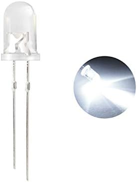 DICUNO 100 PCS 5 ממ דיודה פולטת אור דו-פיין לבנה, LED עגול סופר בהיר לפרויקטים של LED DIY