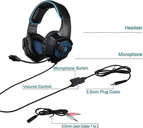 סאדס סה-807 אוזניות משחקי סטריאו אוזניות 3.5 מ מ חוטית מעל האוזן עם מיקרופון שליטה על עוצמת הקול עבור