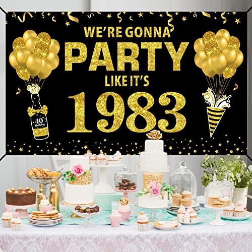 קישוטי רקע באנר יום הולדת 40 גדול לגברים, זהב שחור אנחנו הולכים לחגוג כמו שזה 1983 סימן שמח 40 יום הולדת