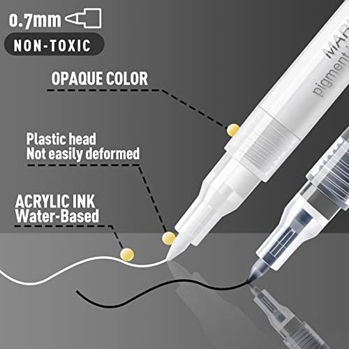 אקריליק לבן צבע עט טיפ נאה: 8 מארז 0.7 ממ שחור לבן צבע מרקר עטים עבור אמנות, על בסיס מים לבן סמני עבור