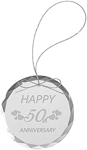 חגיגות 50 שנה שמח-לייזר חרוט 3-1/4 אינץ 'תחריט חג המולד בעבודת יד עגול עגול צלול מעגל זכוכית קריסטל