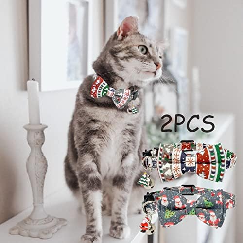 קסידוקסי 2 יחידות חתול חג המולד קולרים הבדלני עם פעמון, חג המולד חתול עניבת פרפר חג המולד חתול עניבת