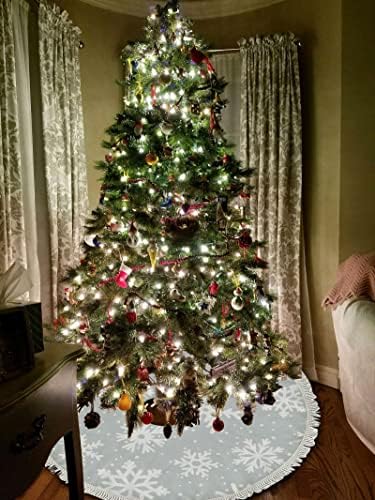 Vantaso 48 אינץ 'חצאית עץ גדולה קישוט חג המולד עם גדילים, פתיתי שלג לבנים בחורף מחצלת עץ חג המולד לעיצוב