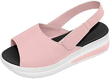 נעלי בד סנדלי נשים שטוח, טריזי סנדלי פלטפורמה מזדמן קיץ אמצע עקבים בוהן פתוח סנדלי