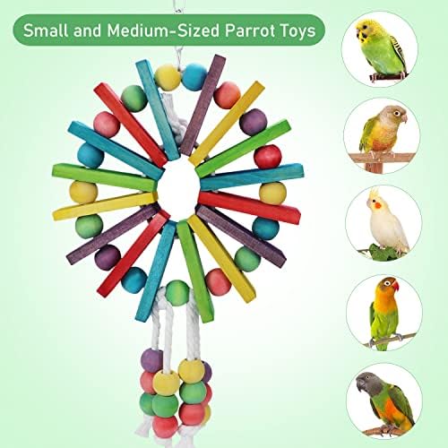 תוכי תלייה תלויה צעצוע נשיכת עקיצות ציפורים עם פעמוני חרוזי עץ צבעוניים לתוכי תוכי Macaw אפריקאים אפריקאים
