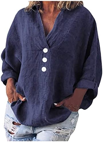 חולצות חולצות בסיסיות של שרלה ג'וניורס חולצות חולצות רופפות שרוול ארוך הנלי עמוק נגד צוואר צוואר צוואר