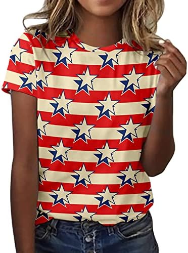 4 ביולי חולצות לנשים קיץ שרוול קצר טוניקות חולצות ארהב דגל כוכבים פסים טי חולצות