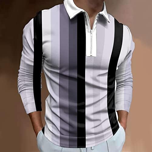 Beuu 2022 חולצות פולו חדשות לגברים, שרוול ארוך 1/4 רוכסן צוואר גולף צוואר גולף טלאים מפוספסים חולצת