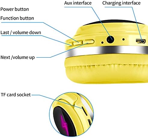 אוזניות לילדים של YLFashion אוזניות Bluetooth, אורות LED צבעוניים אוזניות מצוירות אלחוטיות ， על אוזניות