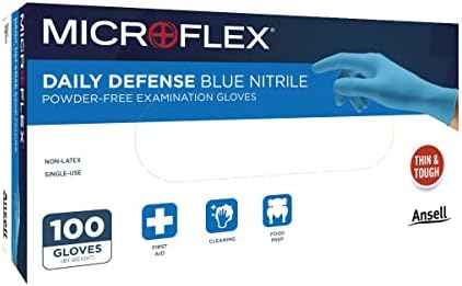 מיקרופלקס 10-733 כפפות ניטריל חד פעמיות להגנה יומית עם קצות אצבעות מרקם לניקוי, הכנת מזון-כחול