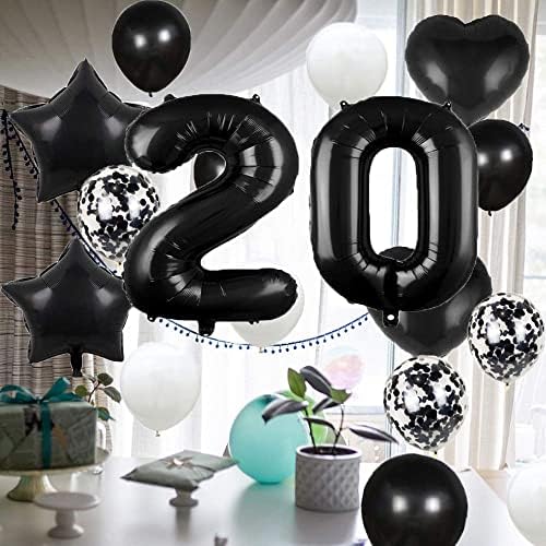 יום הולדת 20 בלון 20 קישוטים ליום הולדת 20 שחור 20 בלונים מאושרים של מסיבת יום הולדת 20 ציוד מספר 20