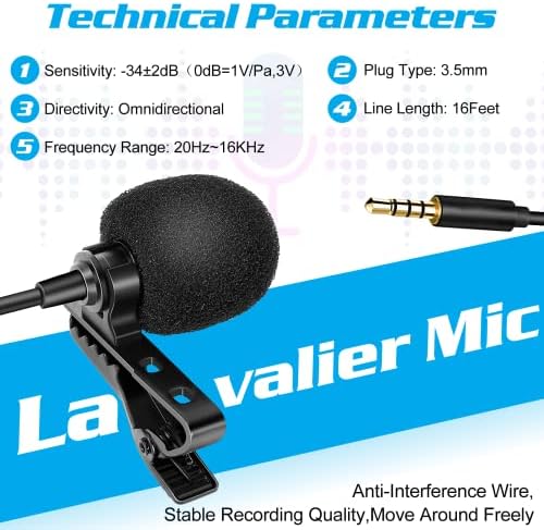 מיקרופון דש Lavalier Bavalier יותר עבור Blu Grand M2 LTE תואם לטלפון אייפון או לבלוג מצלמה בלוגיינג