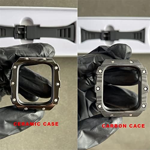 מארז סיבי פחמן של CNHKAU לשינוי פס שעון Apple 7 45 ממ 44 ממ 41 ממ קרמיקה קרמיקה רצועת גומי רצועת גומי