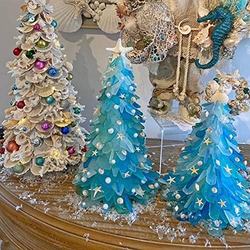 Zewuai חג המולד אוקיאנוס קריסטל עץ שרף, עץ חג מולד ירוק יפה, קישוט קליפות חג המולד ייחודיות יצירת