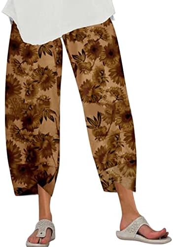 מכנסי קאפרי לנשים, חוף כותנה חוף קל משקל קלה רגל רחבה יוגה גרפית יוגה קפריס פאלאצו מכנסיים נוחים עם