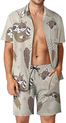 סלוט ודביבון גברים הוואי הוואי, חולצות שרוול קצר ומכנסיים תלבושות חוף קיץ רופפות אימונית מתאימה