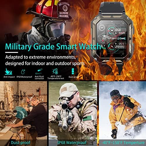 Runrunfit צבאי חכם חכם לגברים, שיחת Bluetooth 1.81 IP68 Smartwatch Sports Sport
