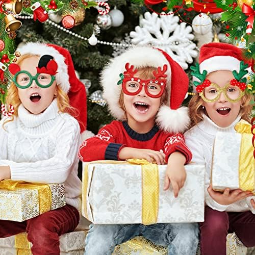 48 מחשבים קישוטי משקפי נצנצים לחג המולד, ילדים משקפי חג המולד מסגרות מסיבות מעדיפות גרב גרב גרביים לחג