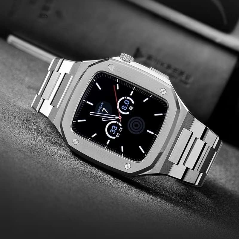 Maalya Metal Smart Watch Set Set for Apple Watch 45 ממ נירוסטה הגנה מפגנת מגמה על צמיד כף היד לסדרת