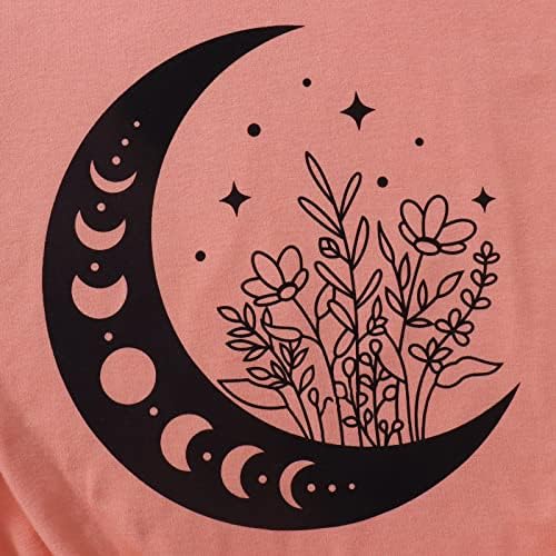 נשים של קיץ פרחוני ירח גרפי חולצות חמוד פרח בר בוהו קצר שרוול עגול צוואר טי בנות מקרית רופף חולצות