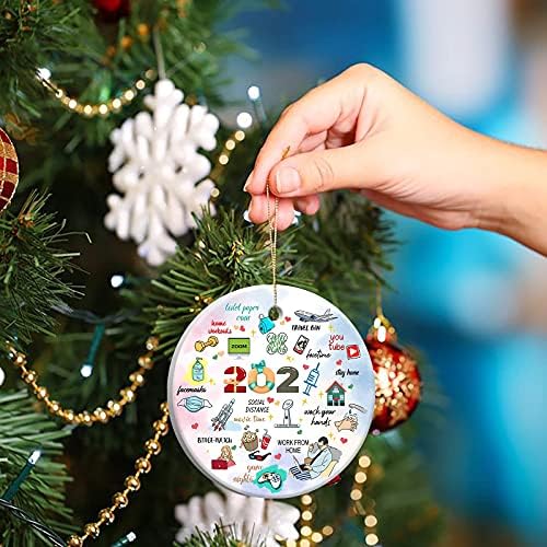 2021 חג המולד עץ קישוט מתנה, החג שמח דו צדדי עיצוב תליית קישוט-3 אינץ מעגל קרמיקה מודפס חג המולד משפחה