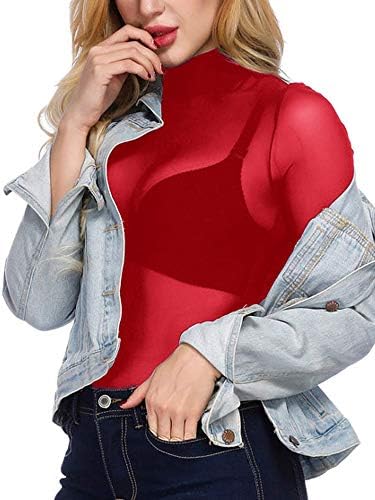 נשים סקסיות לראות דרך חולצות רשת נצנצים שקופים נצנצים חולצות שרוול ארוך צווארון גולף חולצה שקופה בגדי