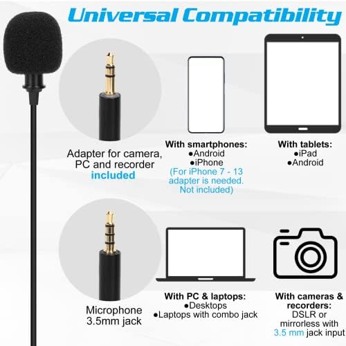 מיקרופון דש Lavalier Bavalier עבור Huawei ליהנות מ 20 SE תואם לטלפונים או לאייפון בלוג מצלמות בלוגינג