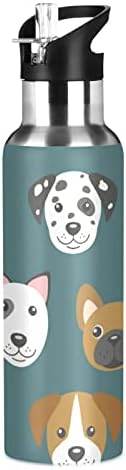 Umiriko Dog Family בקבוק מים תרמוס עם מכסה קש 20 גרם לילדים בנות בנות, חמוד דליפות בעלי חיים, נירוסטה