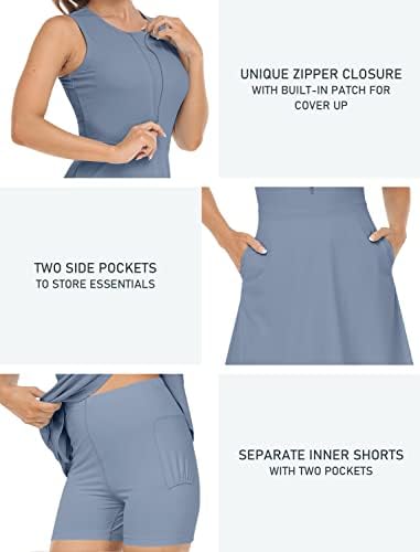 שמלות טניס של MOFIZ לנשים שמלת גולף ללא שרוולים עם מכנסיים קצרים מובנים ו -4 כיסים שמלת אימון אתלטית