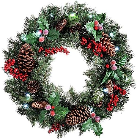 Uxzdx cujux 60 סמ דלת זר חג חג מולד תליה זר עם כפור תלתן זר חרוטים אורנים טבעיים פירות חג המולד דקורטיביים